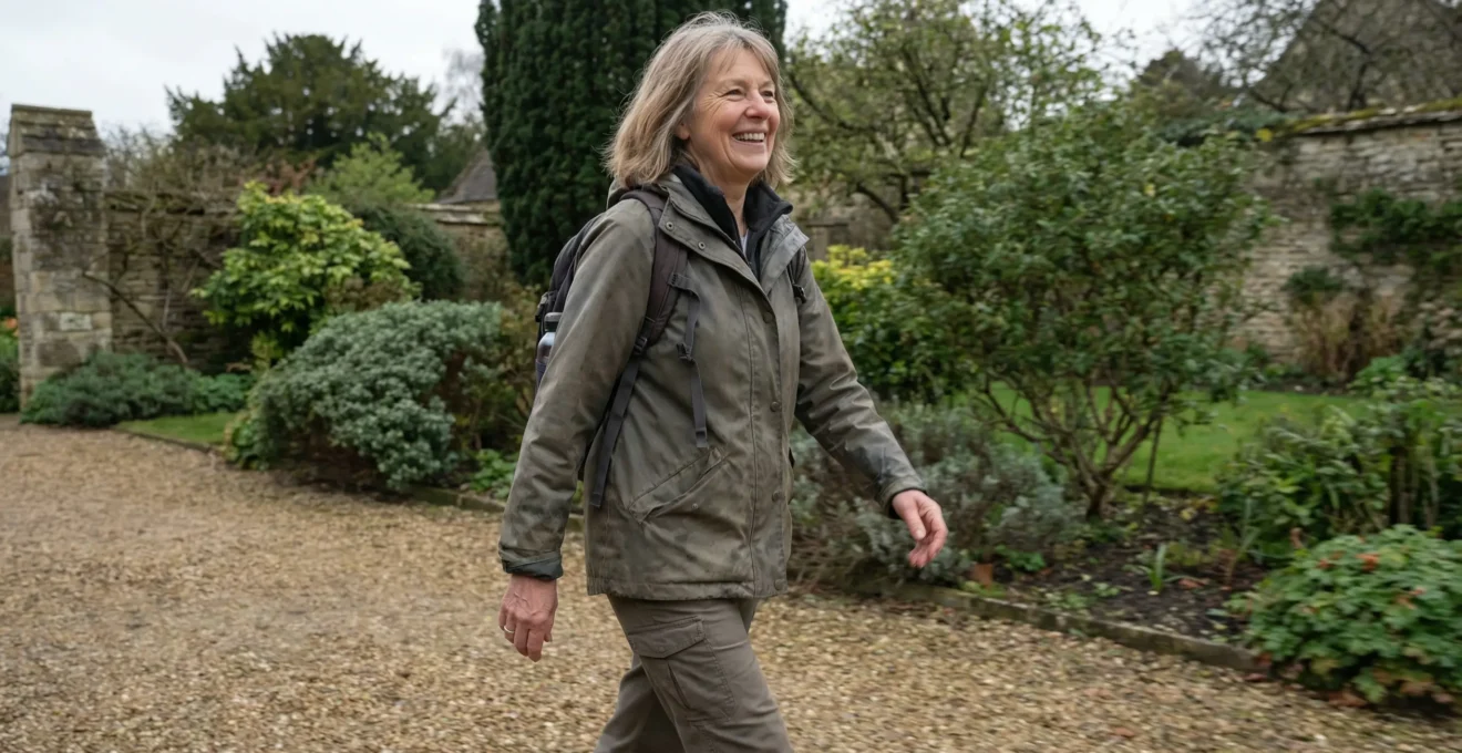 Senior couple walking confidently in park
